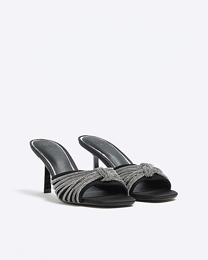 Black embellished heeled mule shoes