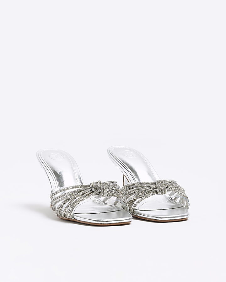 Silver embellished heeled mule shoes