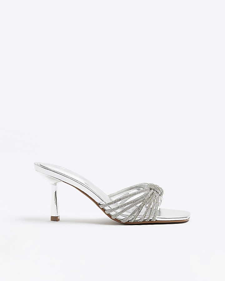 Silver embellished heeled mule shoes