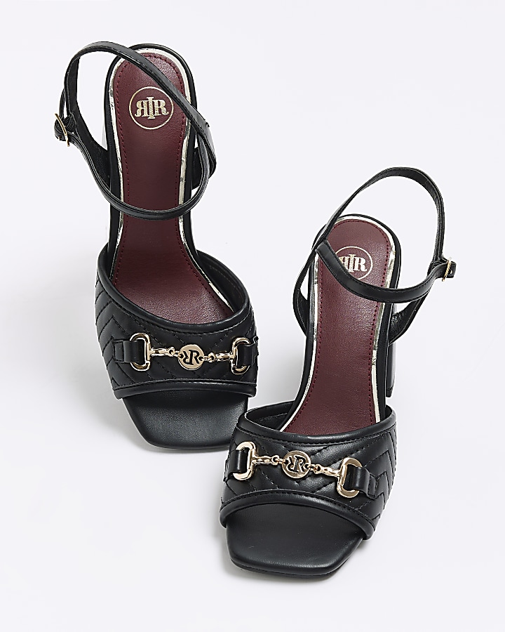 Black chain block heel sandals
