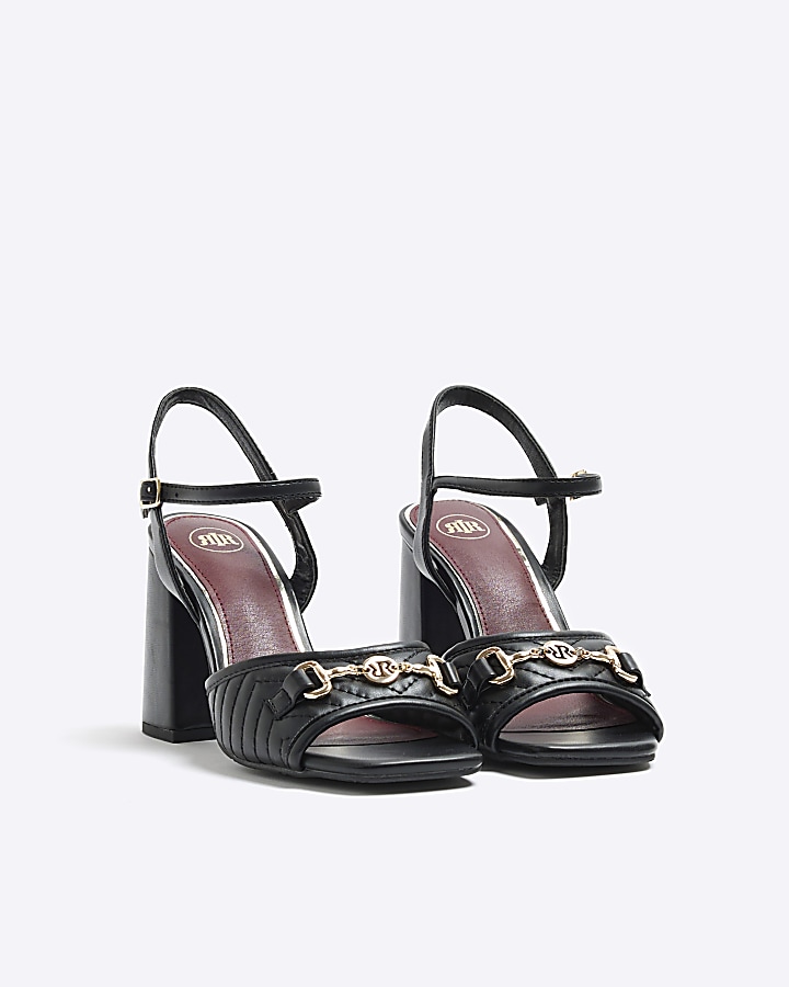 Black chain block heel sandals