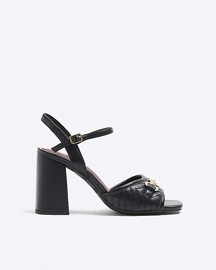 Black chain block heel sandals River Island