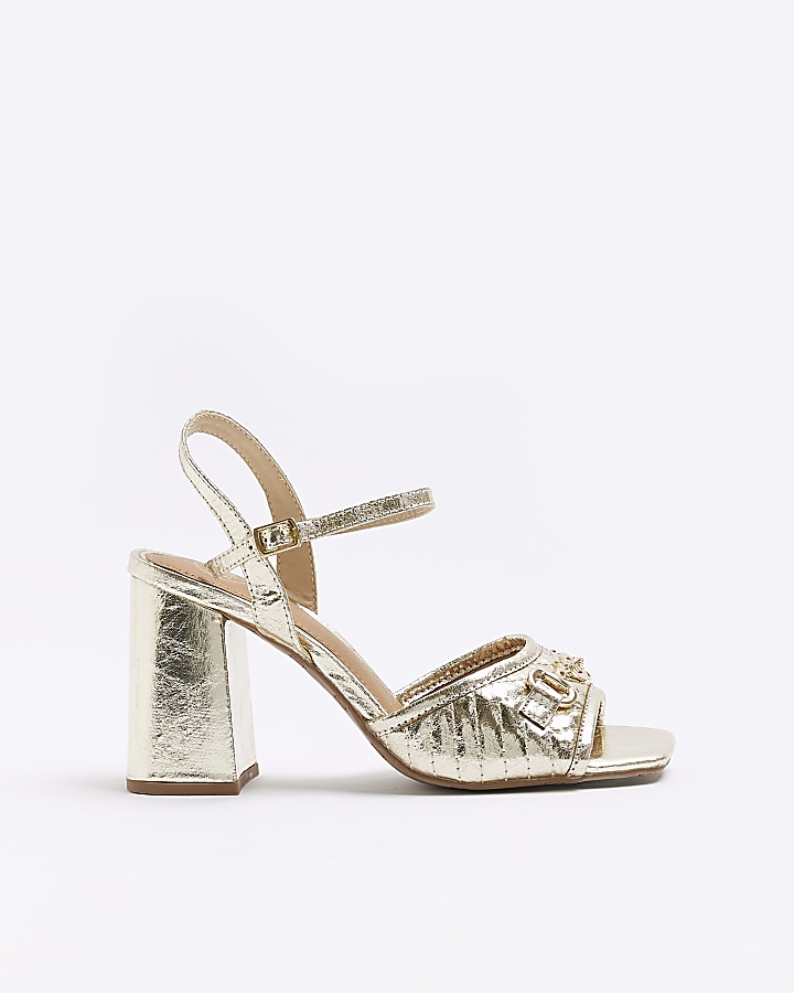 Gold chain block heel sandals