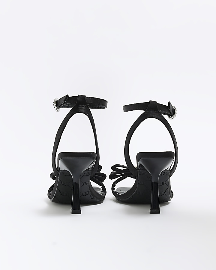 Black pearl bow heeled sandals