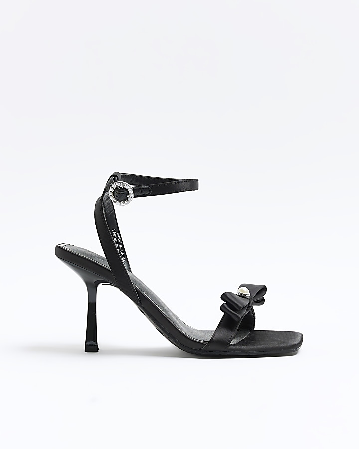 Black pearl bow heeled sandals