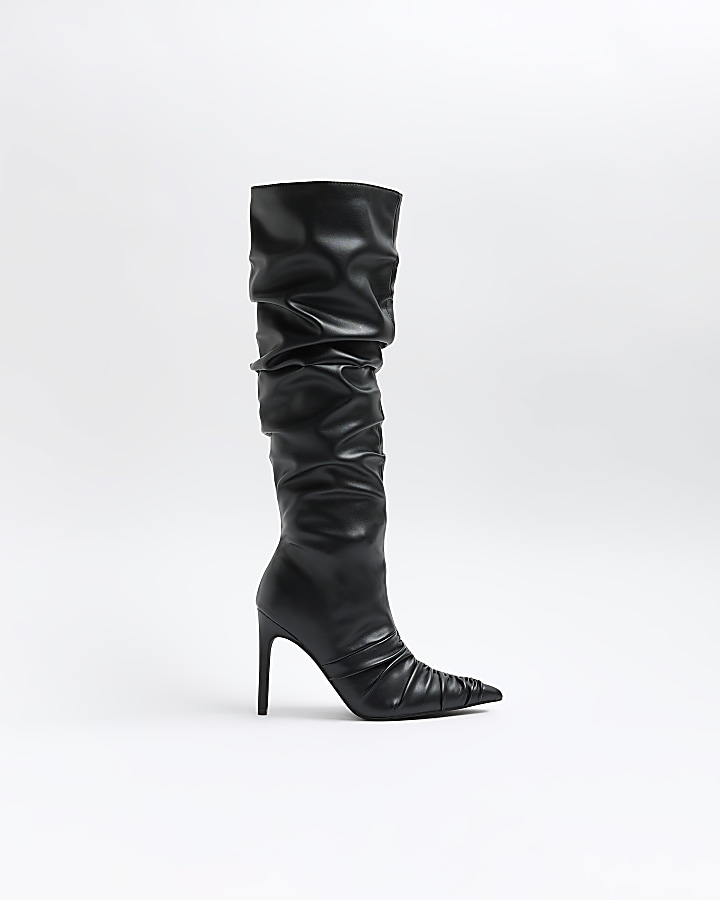 Black heeled shop boots river island