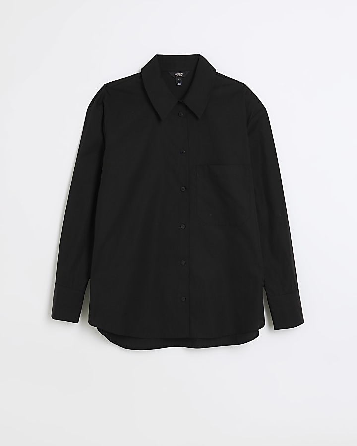 Black poplin oversized shirt | River Island