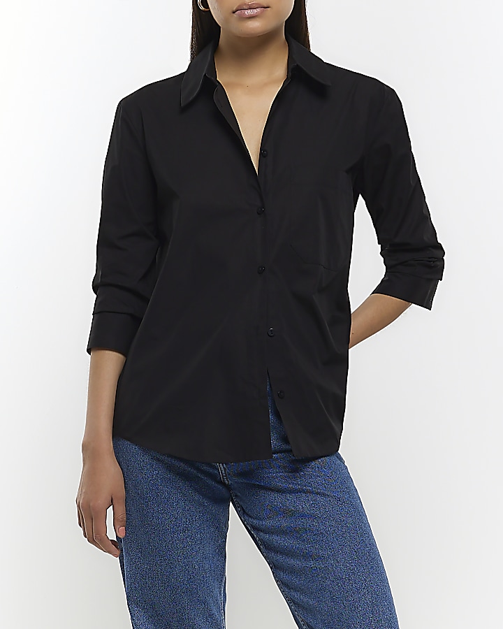 Black poplin oversized shirt