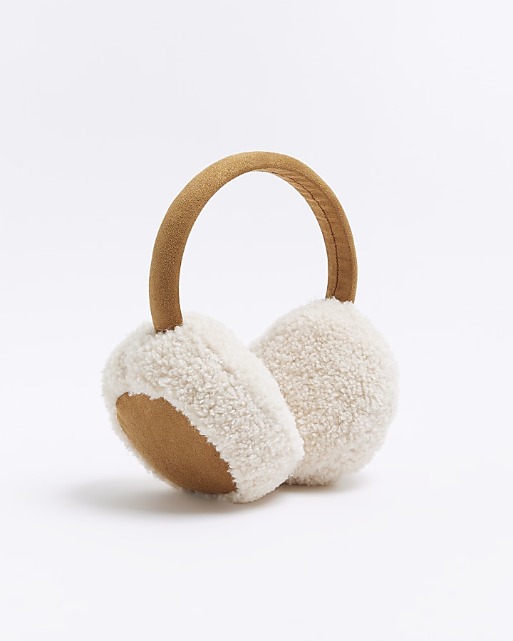 Beige faux fur earmuffs River Island