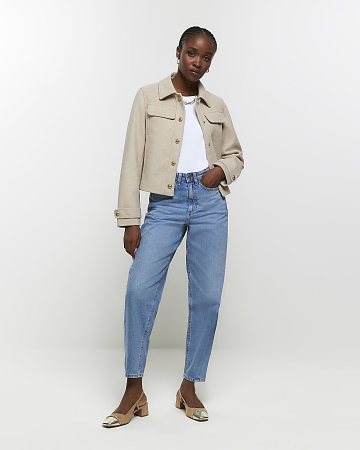 Blue high waisted tapered jeans | River Island