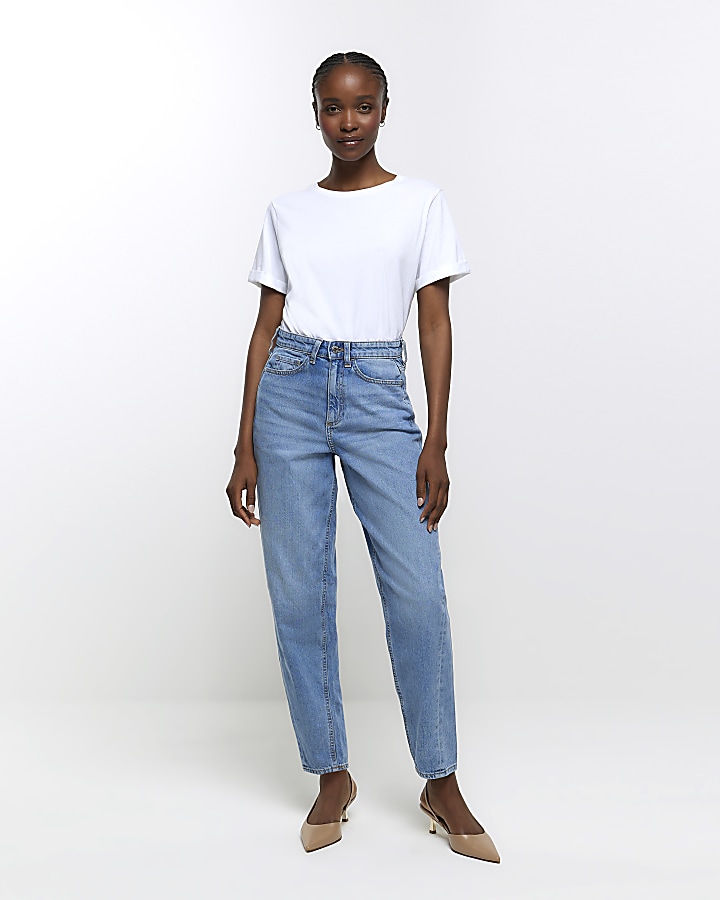 Blue high waisted tapered jeans | River Island