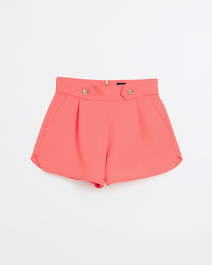 Petite coral buttoned shorts