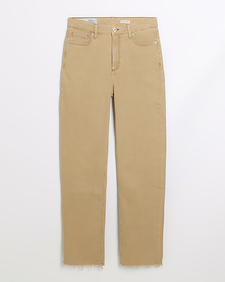 Beige high waisted stove pipe straight jeans