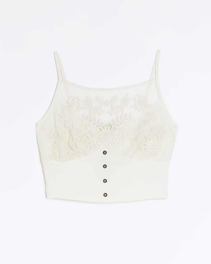 Cream embroidered floral cami top