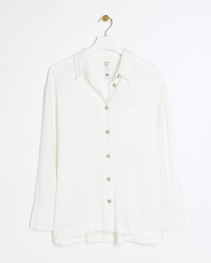 White linen blend oversized shirt