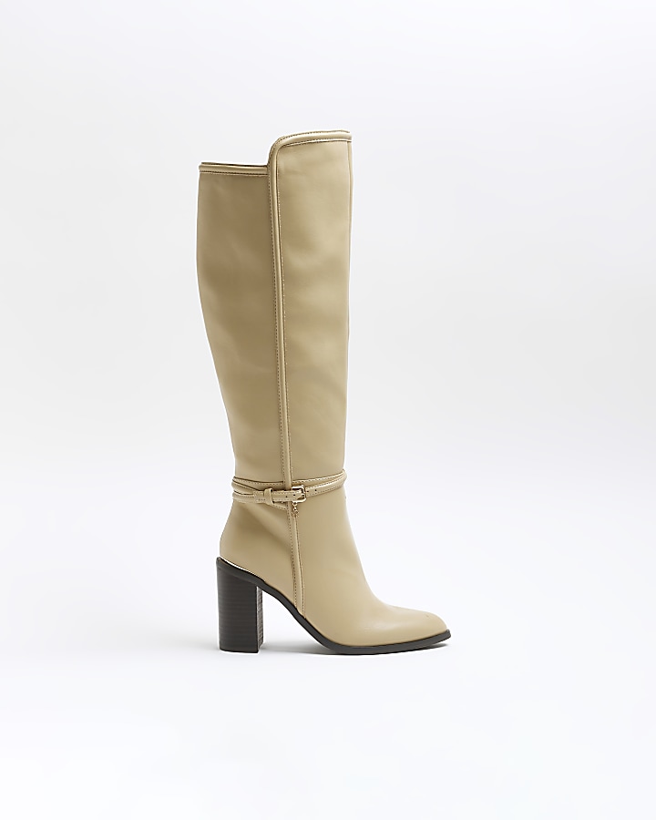 Beige knee cheap high boots uk