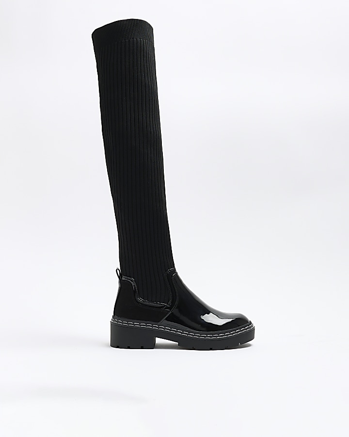 Black knitted high leg boots