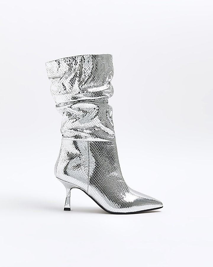 Black boots on sale with silver heel