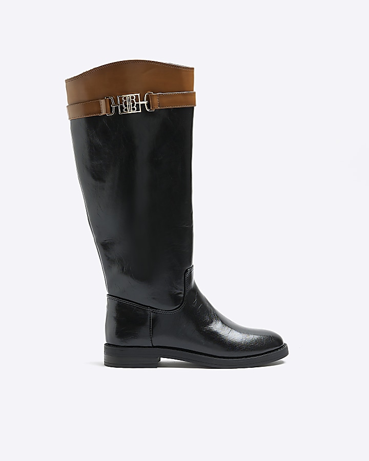 Black RI hardware knee high boots