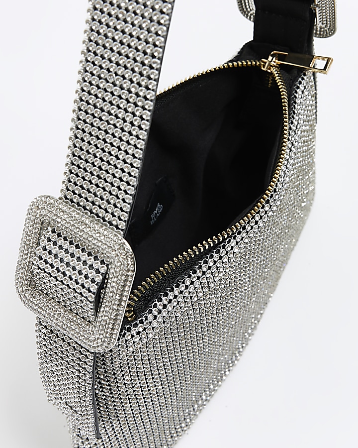 Silver embellished buckle shoulder bag | River Island