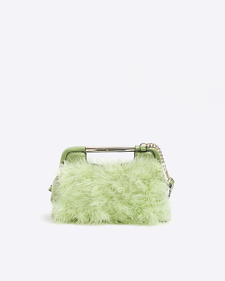Green feather chain clutch bag