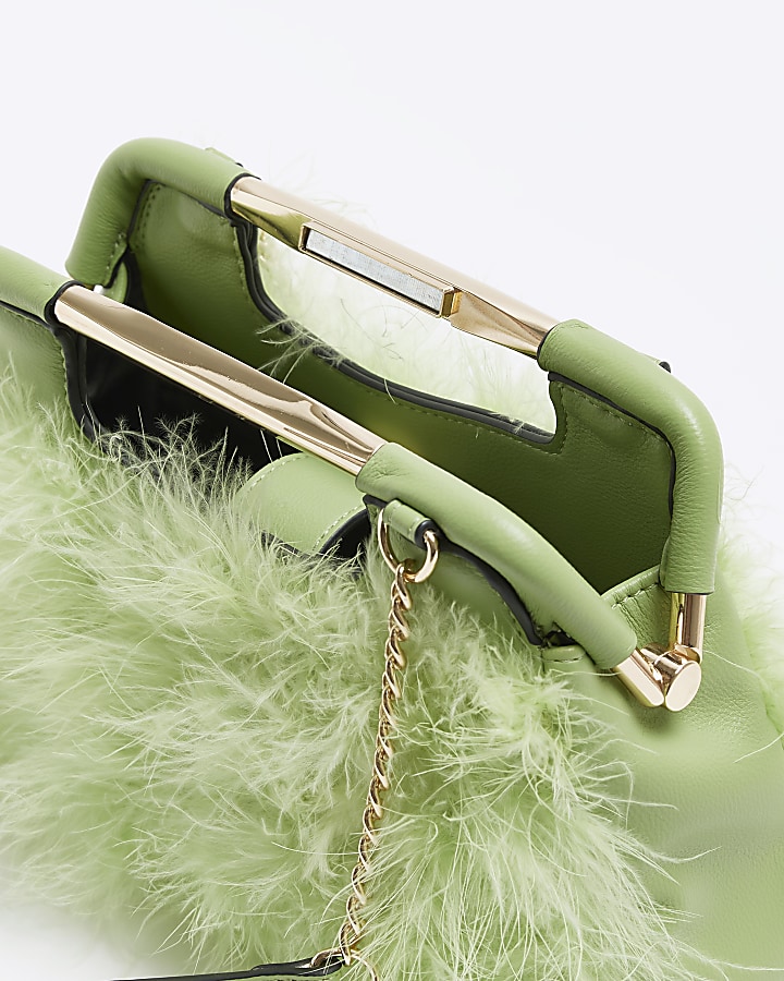 Green feather chain clutch bag