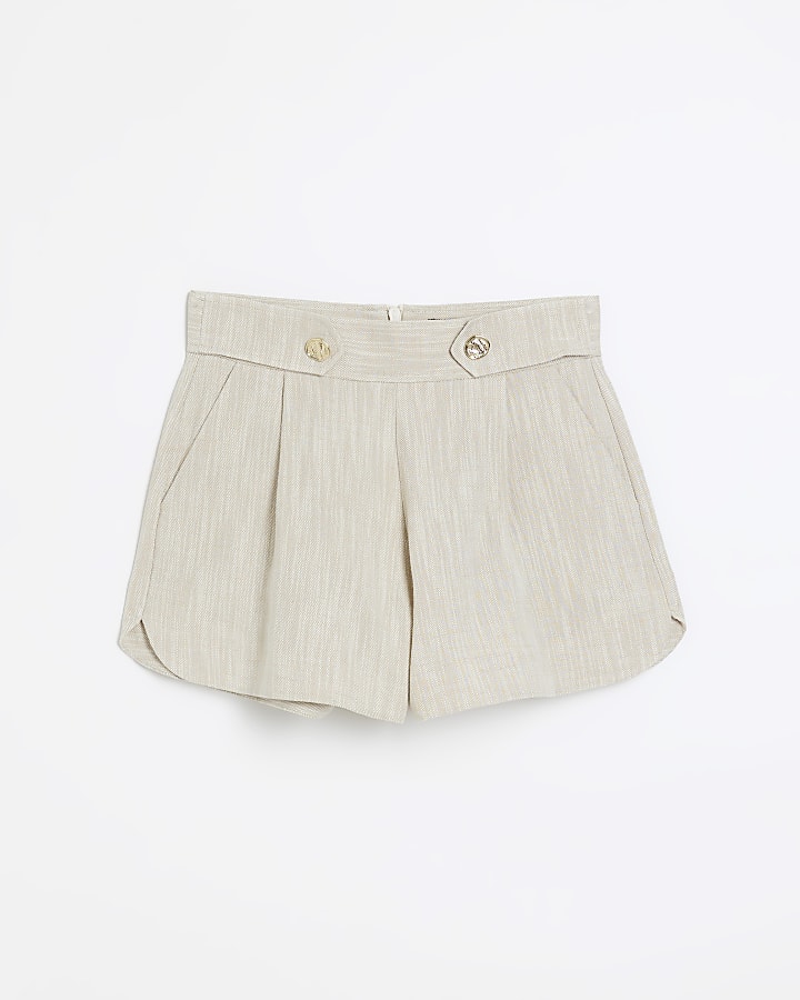 Beige linen blend shorts