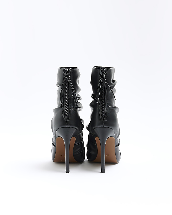 Black ruched heeled ankle boots