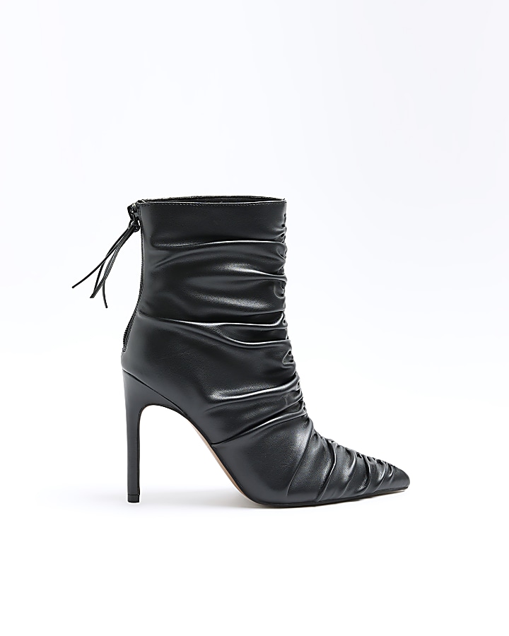 Black ruched heeled ankle boots