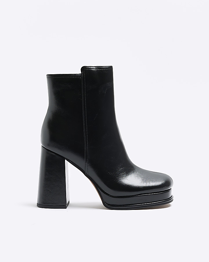 Black platform heeled ankle boots