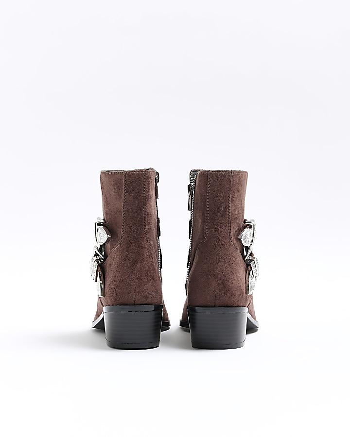 Brown suedette western ankle boots