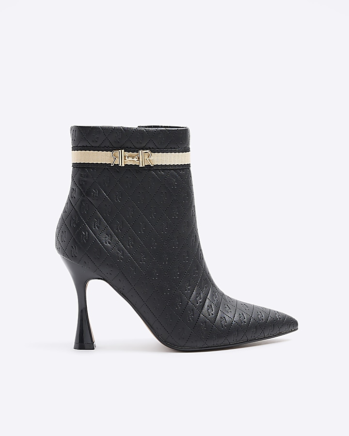 Black RI monogram heeled ankle boots