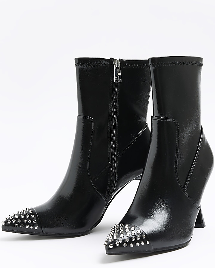 Black studded heeled ankle boots