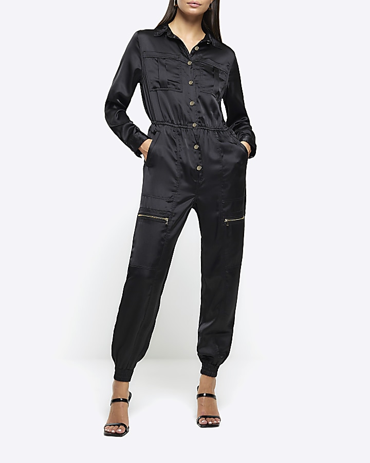 Satin utility hot sale jumpsuit