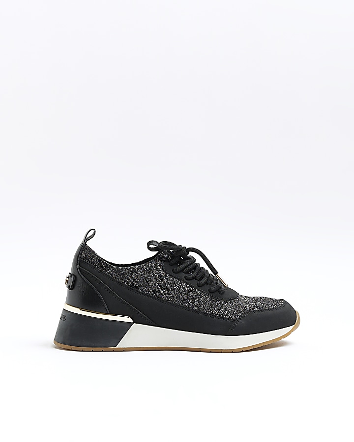 Black glitter detail trainers | River Island