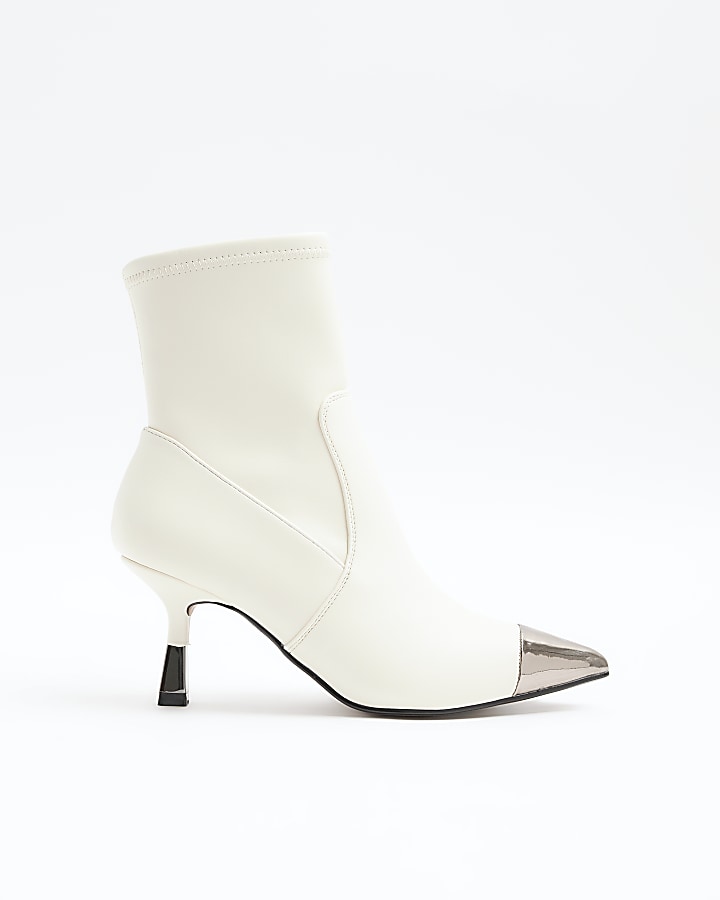 Cream toe cap heeled ankle boots