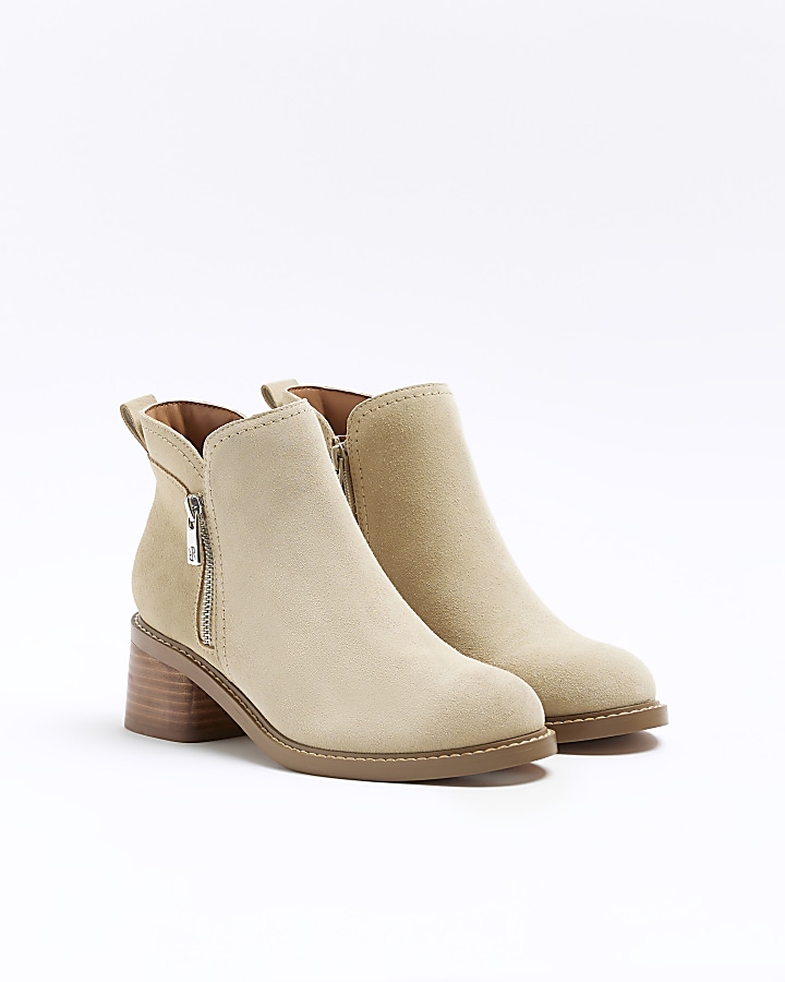 Stone suede heeled ankle boots