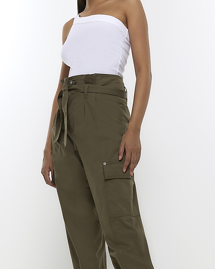 Khaki paperbag high waisted trousers