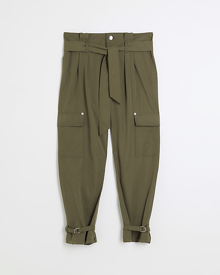 Khaki paperbag high waisted trousers