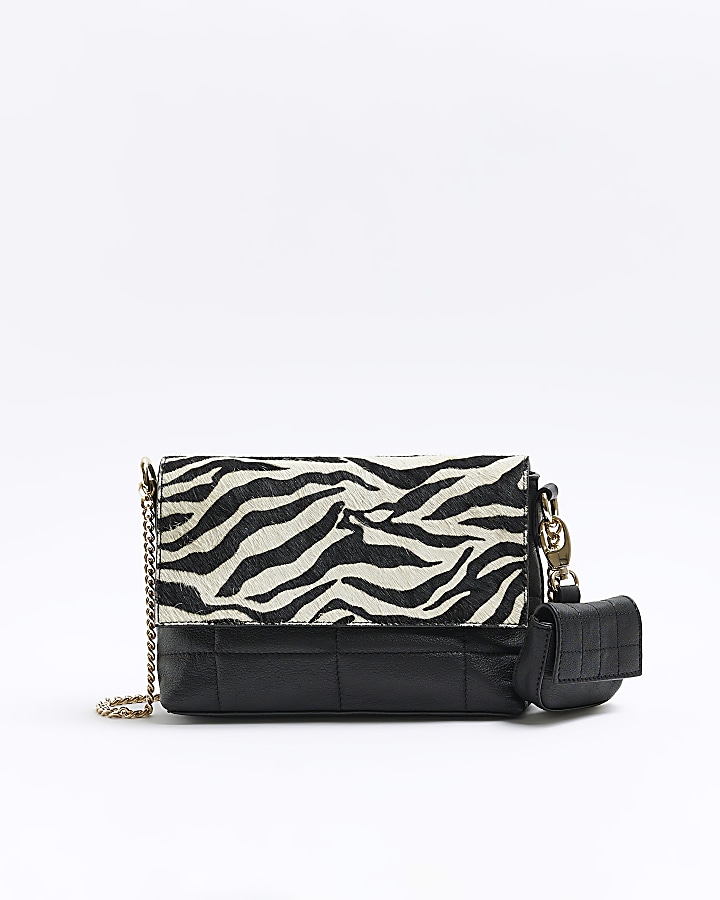 Black leather zebra print cross body bag