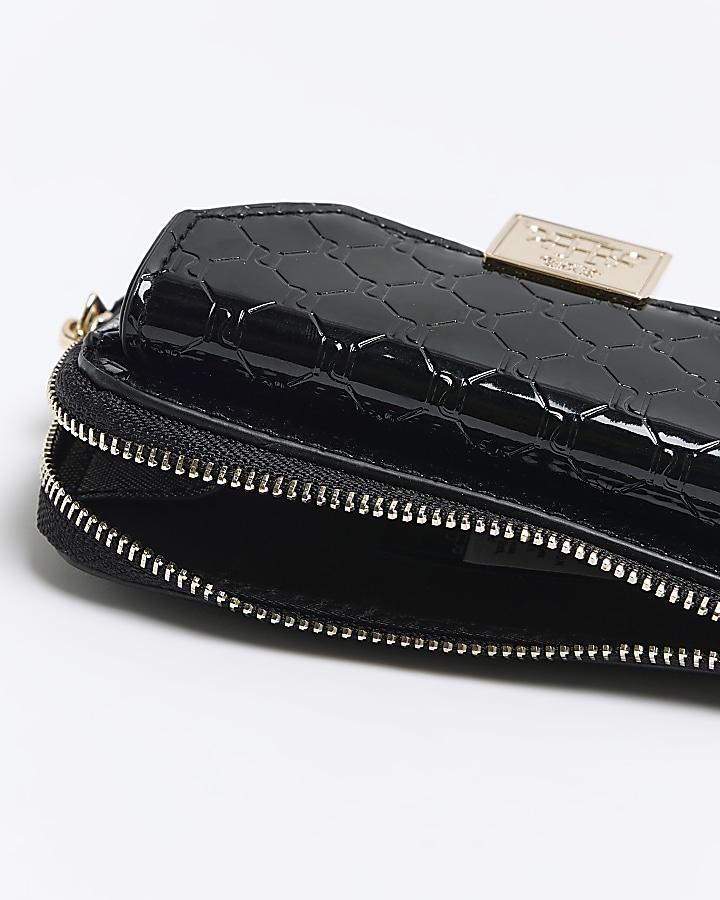 Black embossed RI monogram card holder River Island