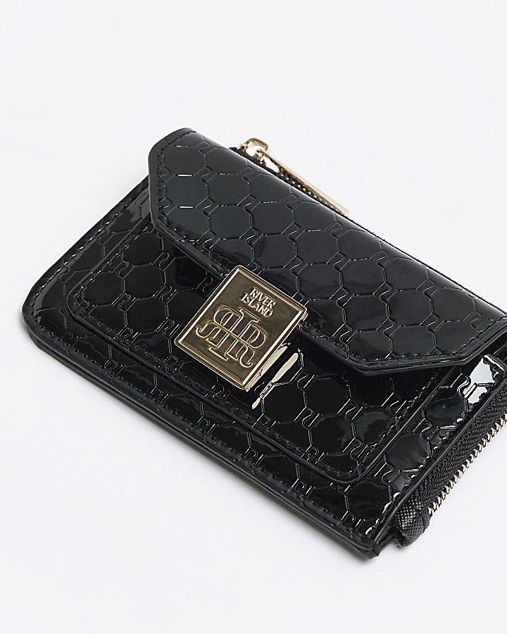 Black embossed RI monogram card holder River Island