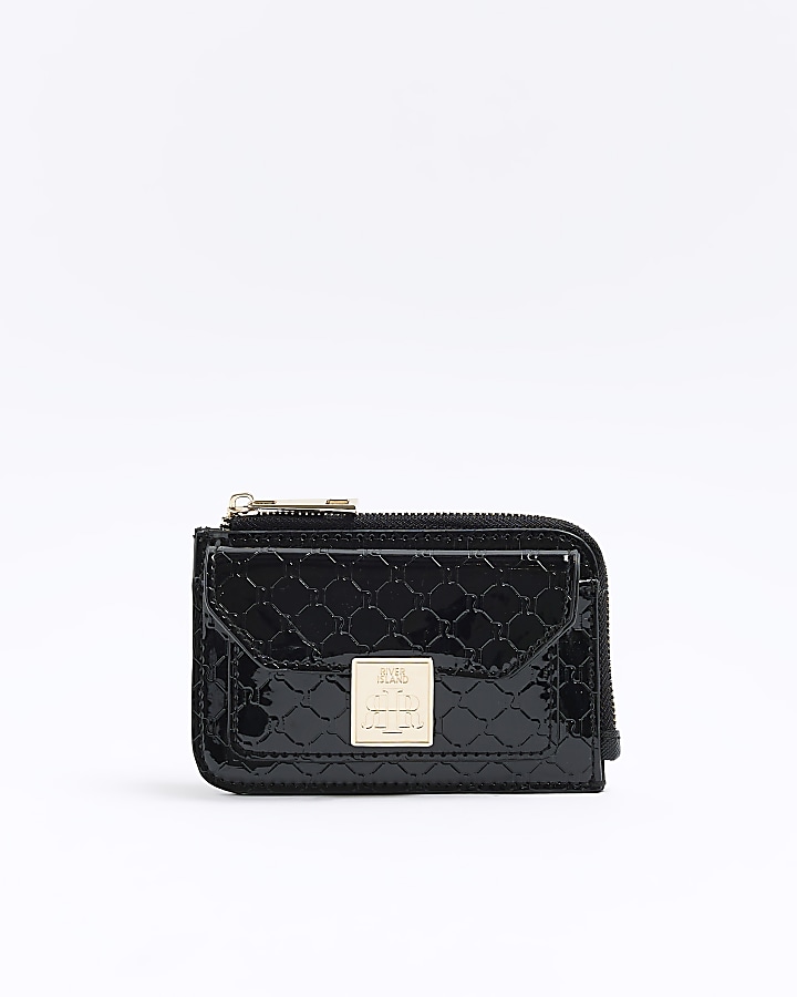 Black embossed RI monogram card holder River Island