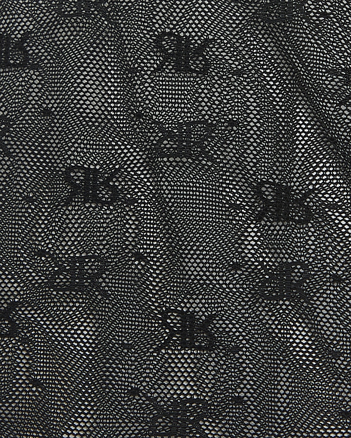 Black mesh RI monogram print bodysuit
