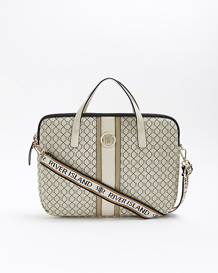 Beige RI monogram laptop case