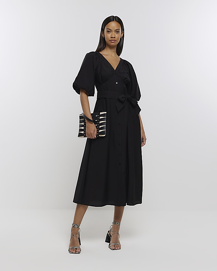 Black tie waist outlet midi dress