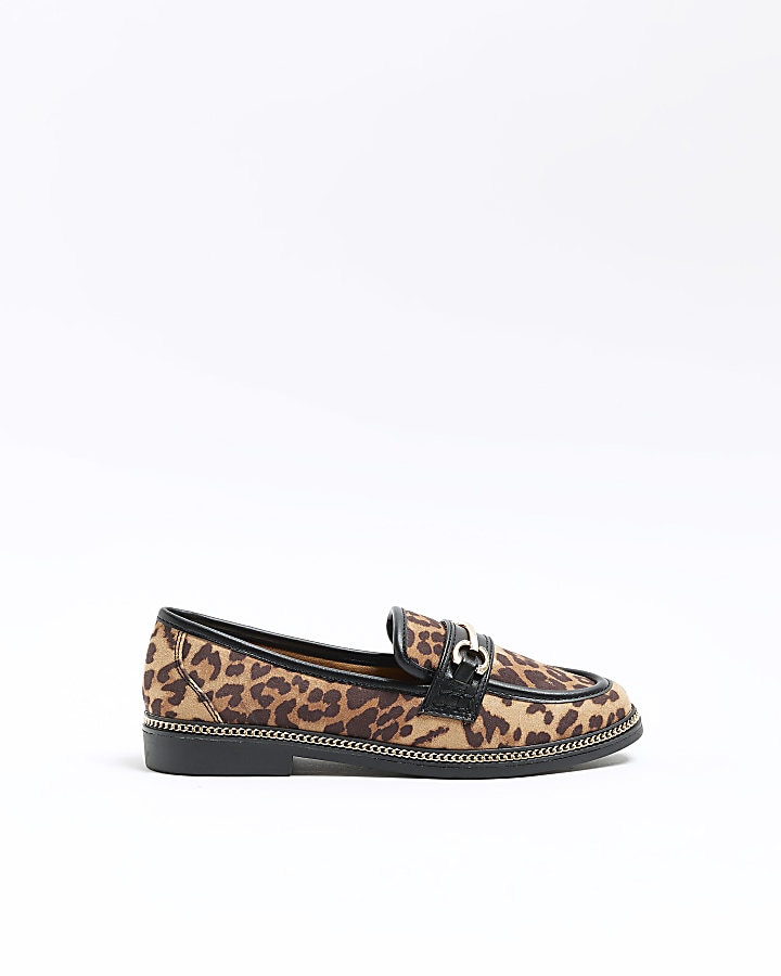 Black chain animal print loafers