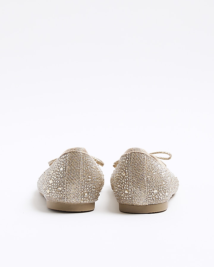 Gold Diamante Ballet Shoes | River Island