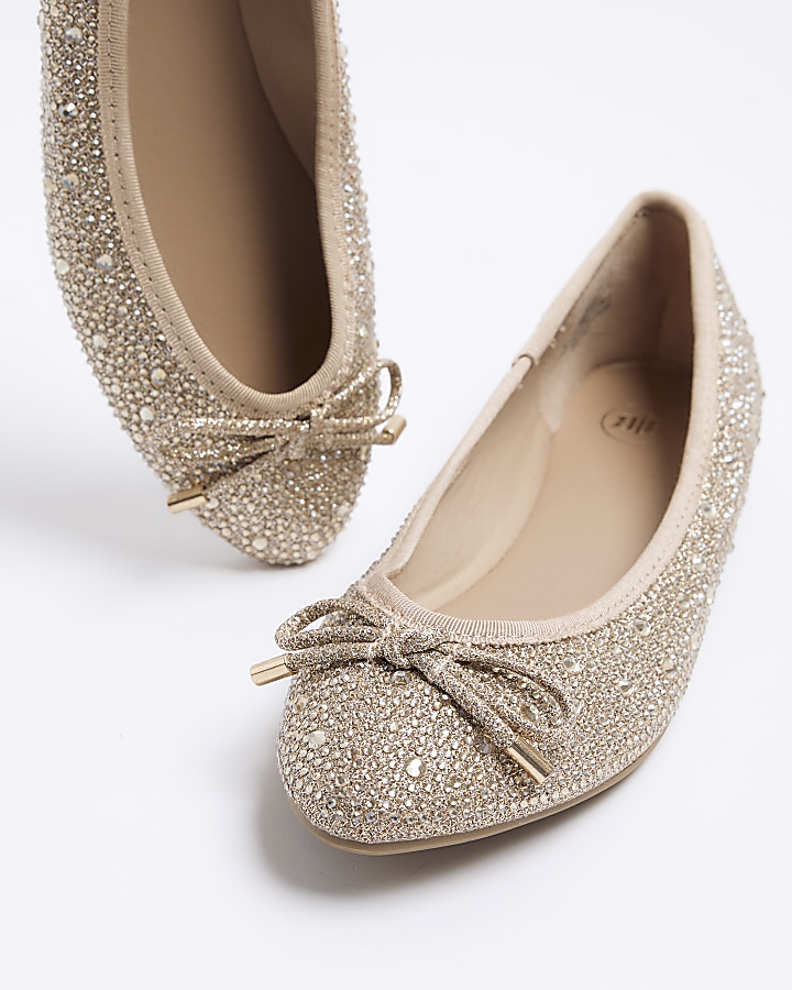 Gold Diamante Ballet Shoes River Island