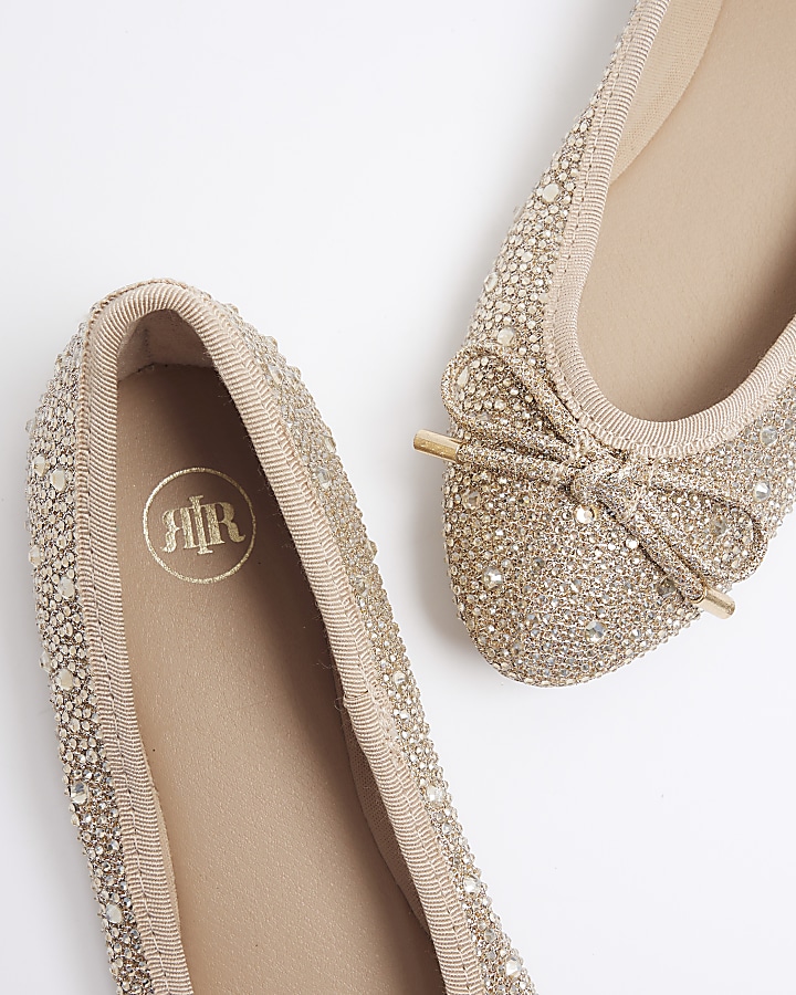Gold Diamante Ballet Shoes